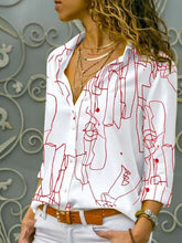 Line Print Button Long Sleeve Blouse Sai Feel